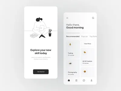 Online Courses Mobile App app design blackandwhite courses app flat inspiration interface minimalism mobile design mobile ui mobileinspiration onboarding ui uidesign uiuxdesign ux