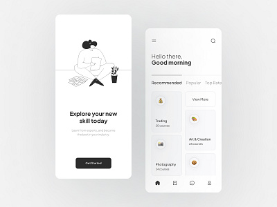 Online Courses Mobile App app design blackandwhite courses app flat inspiration interface minimalism mobile design mobile ui mobileinspiration onboarding ui uidesign uiuxdesign ux