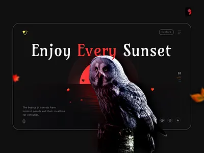 Landing Page Design 3d animals black branding chennai dark figma gradient landing page logo motion graphics owls poster red sun sunset vignesh website