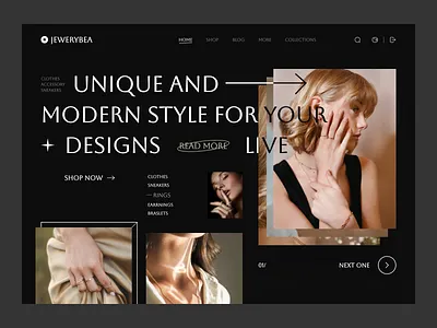 Jewelry Shop - Landing Page (Dark Mode) batix clean dakr mode design e commerce ecommerce fashion jewelry jewels market market place minimal online shop rings ui ui ux web web design web page webdesign