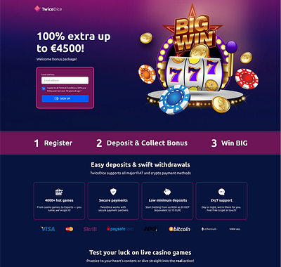 TwiceDice / Web Design / Georg Gritsai / gggvisuals betting casino design graphic illustration promotion ui web design