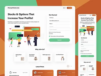 Stocks Platform Homepage chatapp coin cryptos financing illustratioin landing landingpage loans money trader trading website