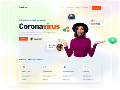 Coronavirus landing page website clean colorful corona coronavirus covid19 creative doctor facemask health healthcare hospital landing page mask mask required medical social distance trending design 2021 ui design virus website design