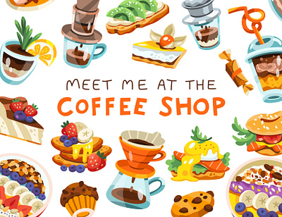 Meet me at the coffee shop branding cafe coffee food illustration vector