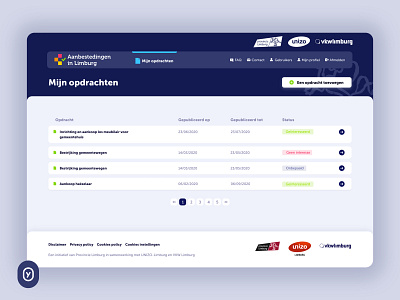 Aanbestedingen in Limburg | Platform assignments bright dashboard design list design neutral neutral colors overview platform design table design tables ui design uxdesign webdesign