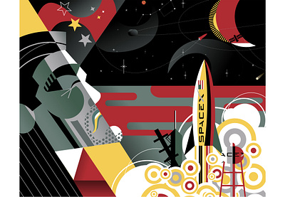 Elon Musk Race to Space abstract caricature contemporary editorial elon musk illustration illustrator space technology vector