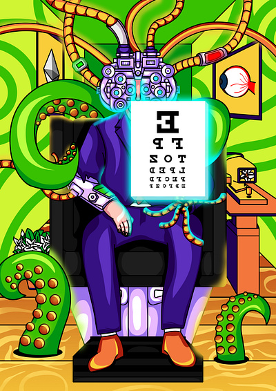 An eye examination an eye examination collectible collectibles crypto cryptocurrency eth ethereum eye check graphic design illustration nft nft art nfts optical optician optometry poster rare