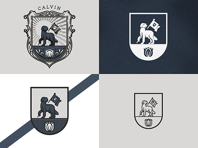 Calvin House Crest (Reformation Bible College) badge branding calvin coat of arms college crest design engraving etching heraldic heraldry illustration logo peter voth design vector