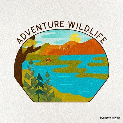 Adventure Wildlife | Retro Badge Design with Textures adventure badge branding camping design emblem illustration landscape logo retro textured textures vector vintage wildlife