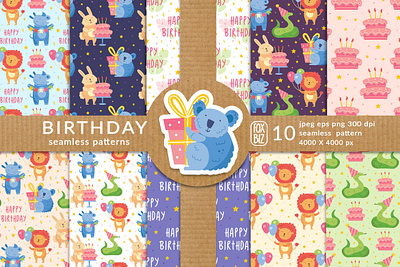 Happy Birthday party animals decoration illustrations patterns vector