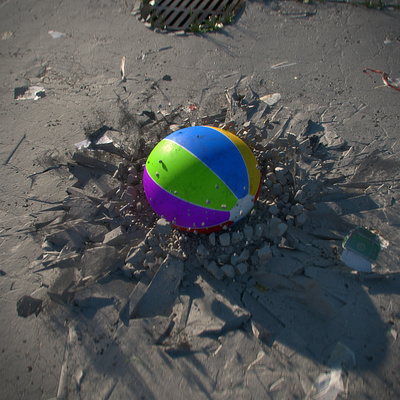 Contradictions - Beach Ball 3d ball beach c4d concrete contradiction crack dust fracture motion redshift render street