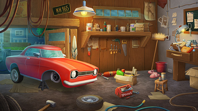 Garage 2d 3d art design environment games illustration