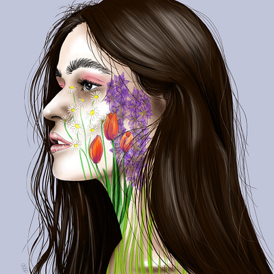 Let your skin flourish botanical design illustration portrait procreate watercolour