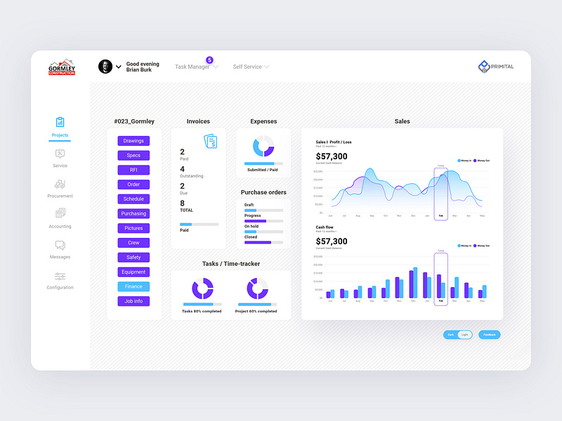 project dashboard accounting dashboard expenses finance invoices overview planning project project management purchase orders sales tasks ui ux