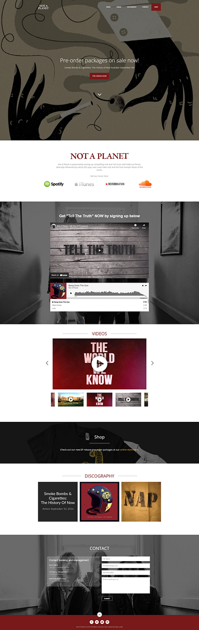 Not A Planet Band Website Landing Page branding web design