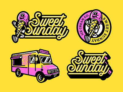 SWEET SUNDAY ICE CREAM MASCOT LOGO CONCEPT branding clothing brand design esportlogo food branding ice cream ice cream logo illustration logo mascot mascot brand mascot logo retro mascot