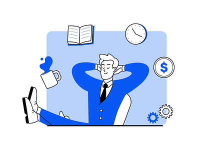 Just Relax animation blue business character design coaching desk happy illustration leadership vector