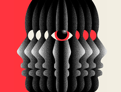 Revolution abstract black design eyes faces illustration red repeat pattern silhouette texture