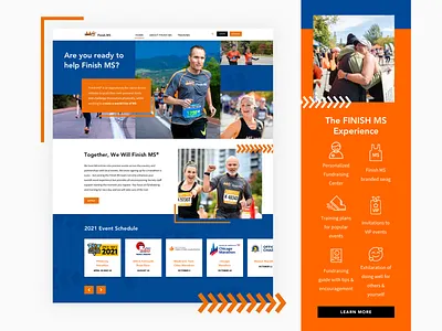 Finish MS Page Layouts arrows charity design donate donordrive fundraise fundraising homepage icons marathon motion non profit run runner site software website