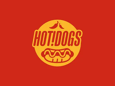 Hot Dog Logo Design badge brand branding chilli circle dog hot hotdog ketchup logo mustard red sausage yellow