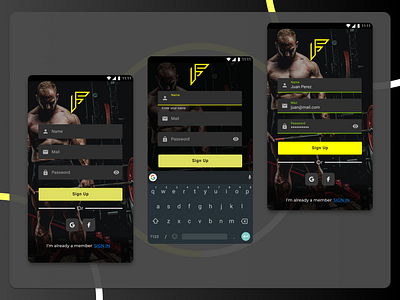 Sign Up - Service Design Club's UI Marathon (Challenge 1) argentina challenge daily ui dailyui design figma gym interface sign in sign up signin signup sport sports ui uiux user interface yellow