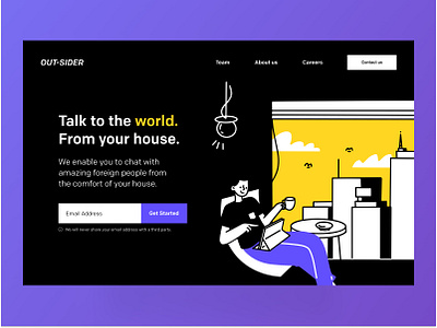 Remote Technology Company Landing Page black blue branding design email flat gradient illustration landing page minimal professional purple remote saas tech typography ui ui design ux vector