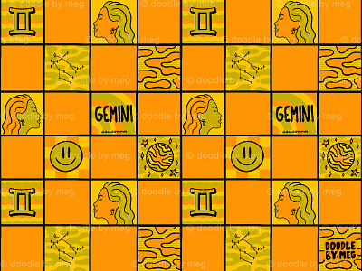 Gemini Checkered Print astrology checker checkerboard checkered design drawing gemini horoscope illustration lettering pattern print procreate typography vintage zodiac