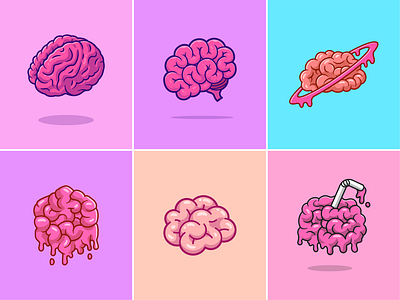 Brain🧠🧠👀 brain cute flying brain head human icon illustration intestines logo parts of body pink stuff planet space things straw stuff unique stuff