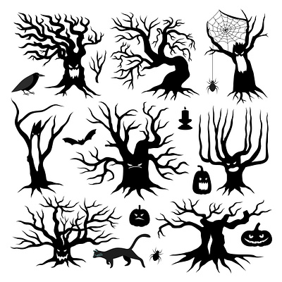 Spooky trees set flat halloween illustration spooky tree vector