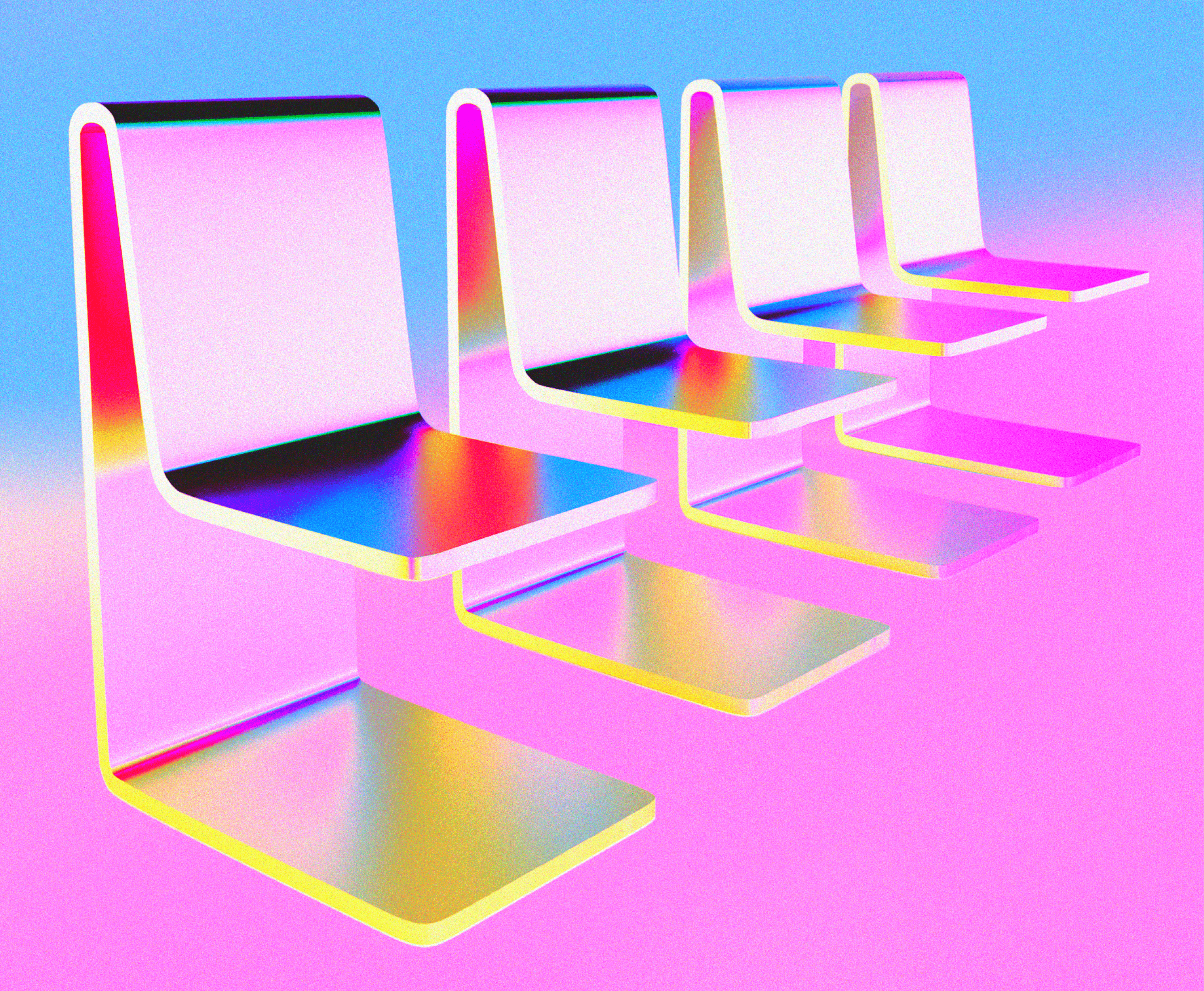 Waiting Room - Digital Illustration 3d art abstract art art direction artwork bold colors brand illustration branding color blend colorful cover artwork design dreamy world geometry illustration glass gradient artwork gradients grainy texture illustration poster design wall art