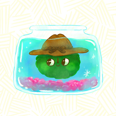 Marimo character design cute digital painting doodle illustration kawaii marimo moss ball picture book