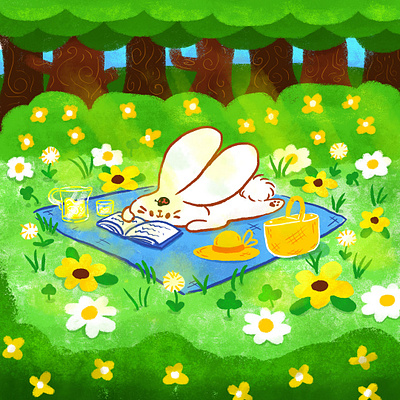 Bunny & Ladybug Picnic cute digital painting doodle illustration kawaii picture book