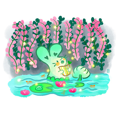 Singing Merbun bunny character design cute digital painting doodle illustration kawaii mermaid