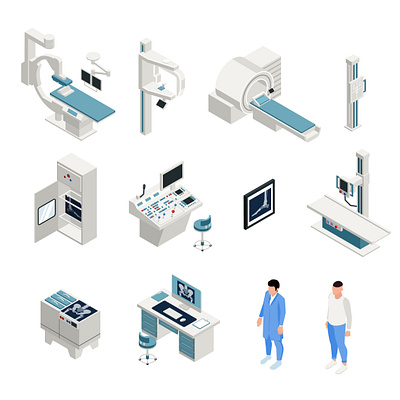 X-ray healthcare icons set equipment illustration isometric medicine vector x ray
