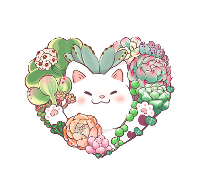 Cat and Succulents illustration succulents