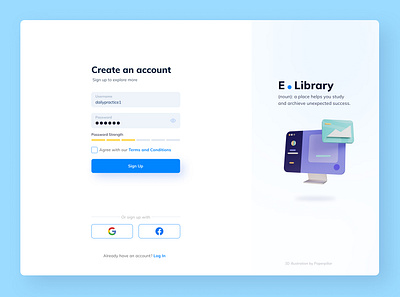 Day 1 - Sign Up 3d illustration daily elibrary sign up ui ux web design