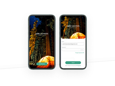 Late Campers application camp login mobile app sign up simple design ui ux