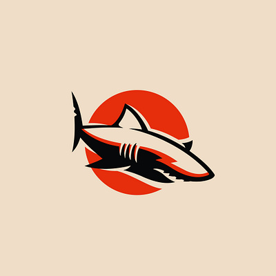 Red shark logo brand emblem fish jaws logo predator shark sun