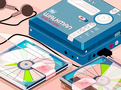 MiniDisc (MD) - 90's technology 90s illustration isometric isometric illustration minidisc retro vintage walkman