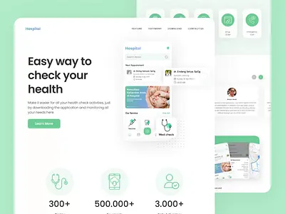 Hospital App Landing Page animation app clean design explore hospital landing page motion graphics ui ux