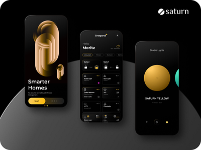 Home automation App automation beautidul beautiful branding dark design home iot light login minimal new on boarding saturn settings smart ui ux