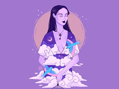 Set them free birds brand branding cage clouds drawing fly freedom freelance illustration illustrator key sky textile woman