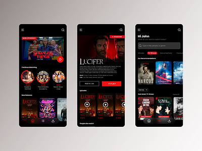 Streaming App Design app branding dailyui dark mode design graphic design mobile mobile design mobile ui movie movie app series streaming app tv shows ui ux video watch