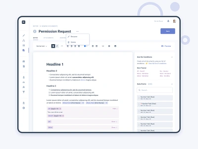 Document Editor clean data points desktop app document drag and drop editing tools editor minimal modules side nav simple snippets sophisticated text editor text formating ui ui design ux design web app word