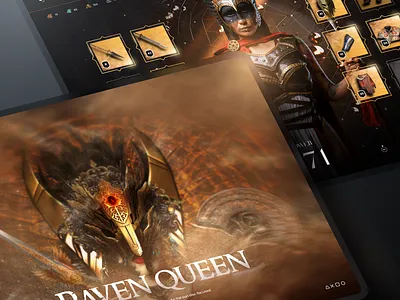 Raven queen website👸 assassin creed design epic design figma game game concept game dashboard game design game screen game splash games historical landing landingpage loading photo manipulation splash screen ui uiux weapons