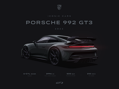 Porsche 992 GT3 Poster automotive branding bucket cars clean design flat illustration logo porsche racing slick vector