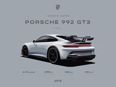 Porsche 992 GT3 Poster 992 branding bucket cars clean design flat gt3 illustration logo porsche racing slick ui vector