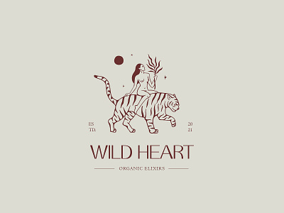 Wild Heart art artwork brand identity branding design drawing eclectic female flat floral girl identity illustration jungle logo mystic rider tiger vector wild