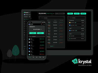 Krystal - One Platform, All Defi application bitcoin blockchain chart coin crypto design mobile ui desktop