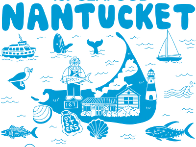 167 Raw Nantucket Map Design cape cod east coast fish lighthouse map merch nantucket nautical ocean oyster raw bar restaurant sailboat seafood seagul tote bag tuna whale